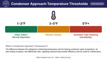 Chiller condenser approach temperature diagnostic thresholds clean versus fouled tubes