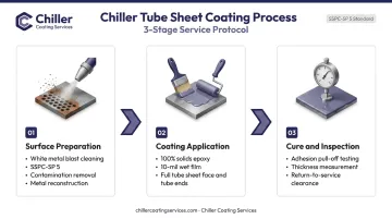 three-step chiller tube sheet epoxy coating application process flow diagram