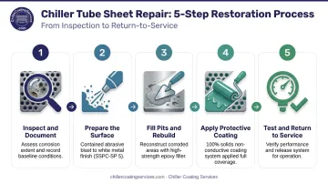 Five-step chiller pitting corrosion repair process flow from inspection to return to service