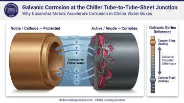 Galvanic corrosion process between copper tubes and carbon steel tube sheet in chiller