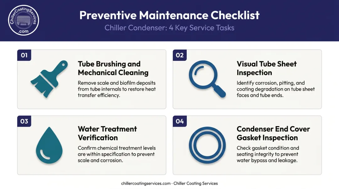Four-step routine chiller tube preventive maintenance checklist infographic