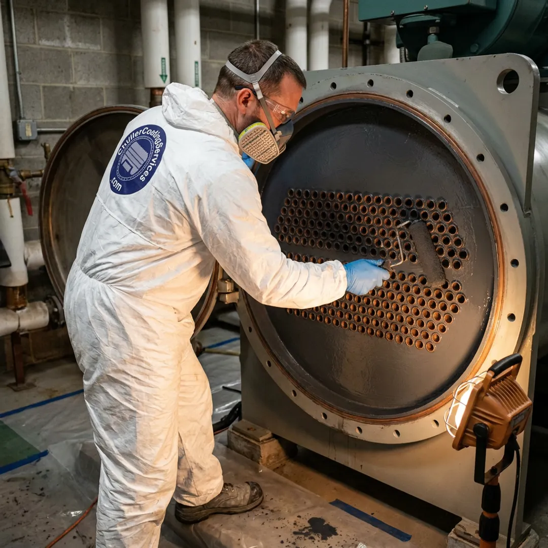 Technician applying industrial protective coating