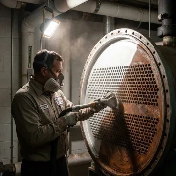 Technician restoring a chiller tube sheet