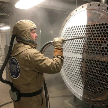 Technician preparing industrial chiller tube sheet
