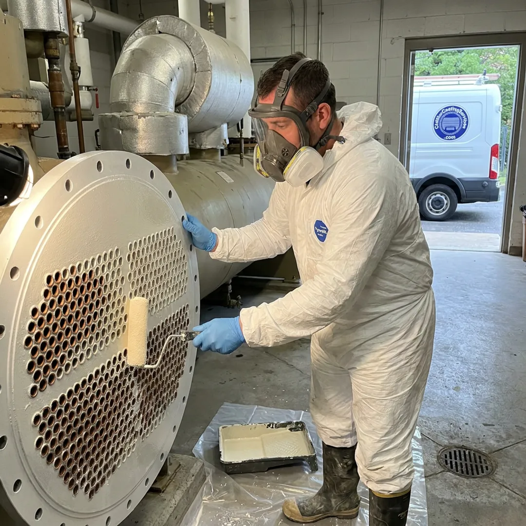 Technician coating industrial chiller tube sheet
