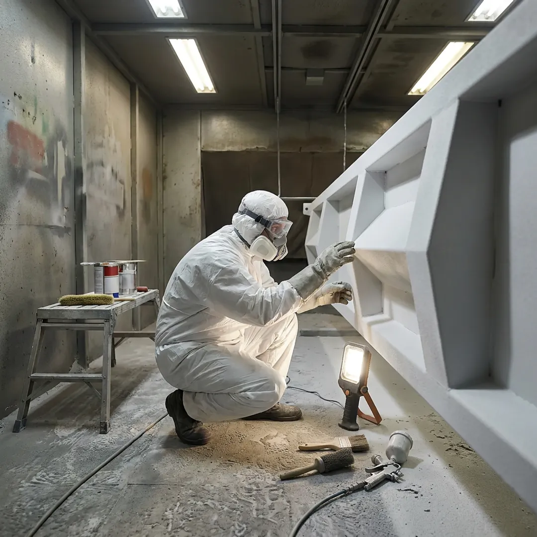 Technician inspecting blasted industrial surface