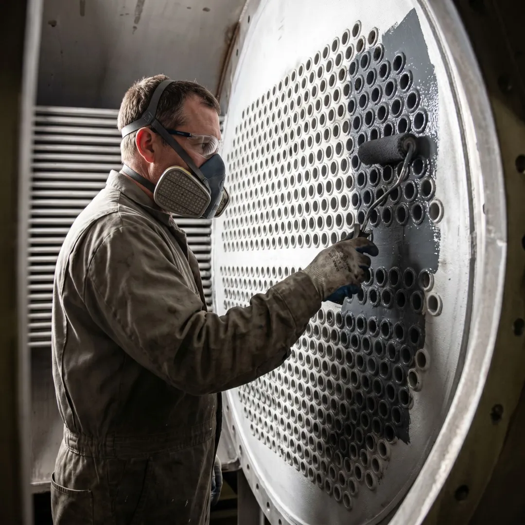 Technician coating industrial heat exchanger