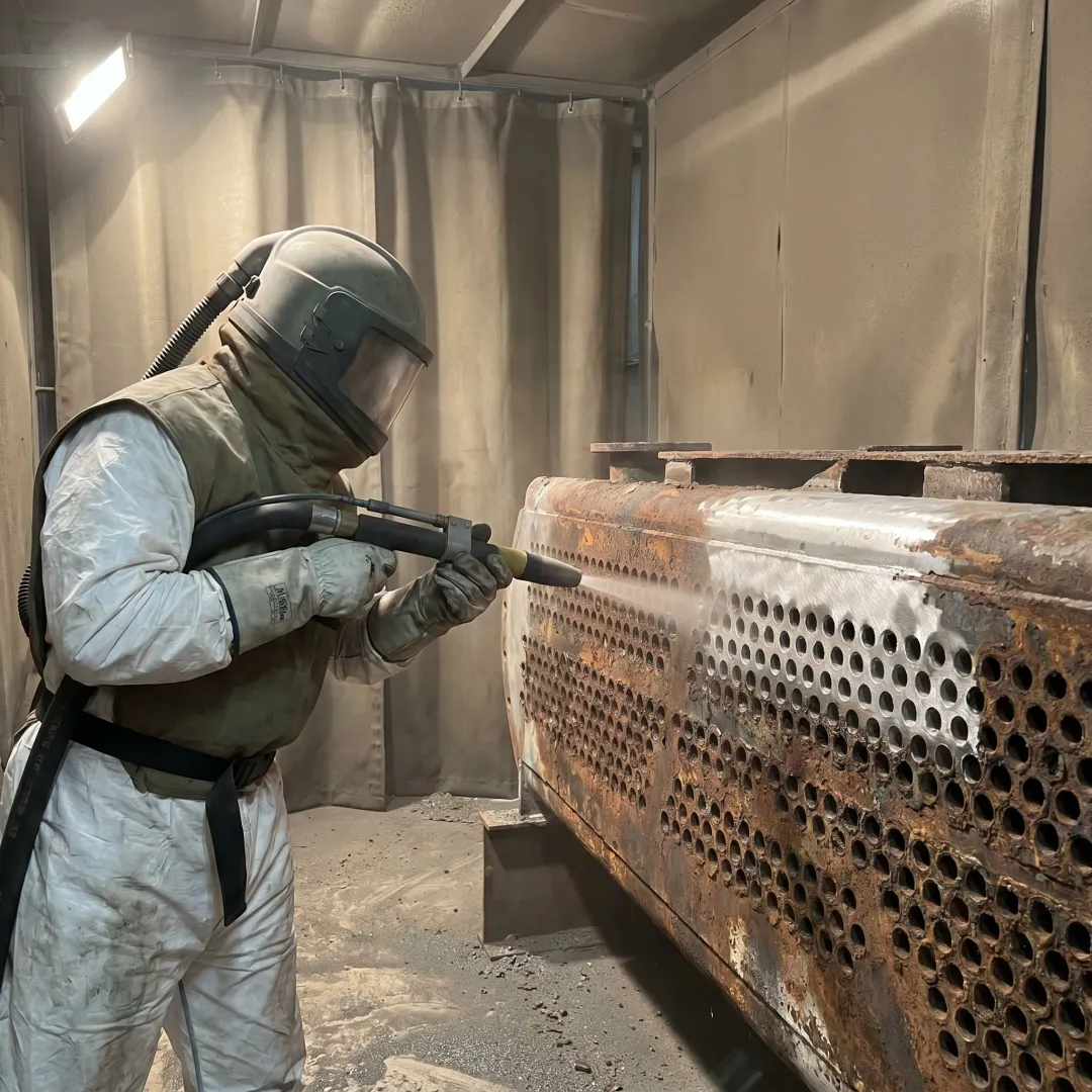 Technician abrasive blasting industrial equipment