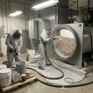 Technicians restoring chiller tube sheet