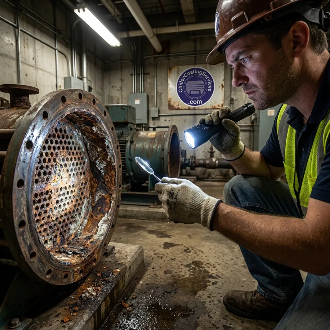 Industrial technician inspecting corroded equipment