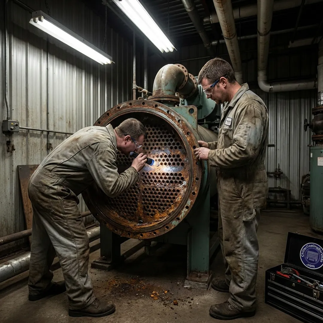 Technicians servicing a commercial chiller