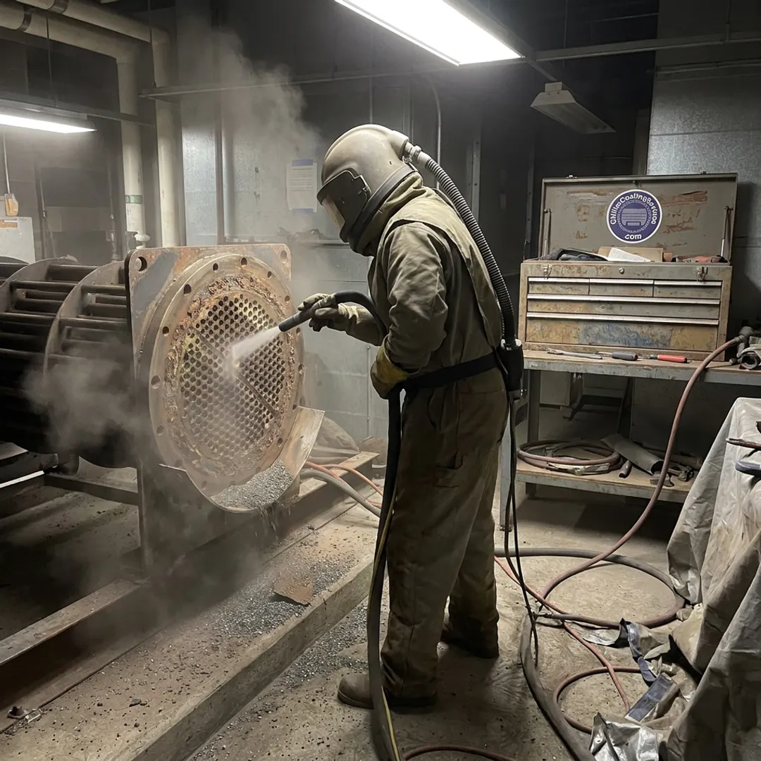 Technician restoring chiller tube sheet
