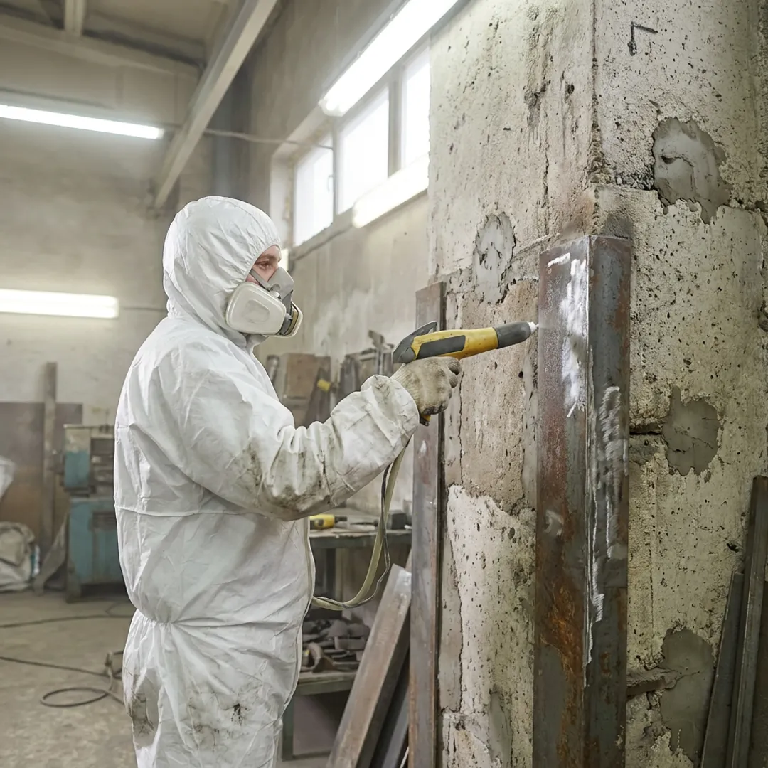 Technician preparing commercial concrete surface