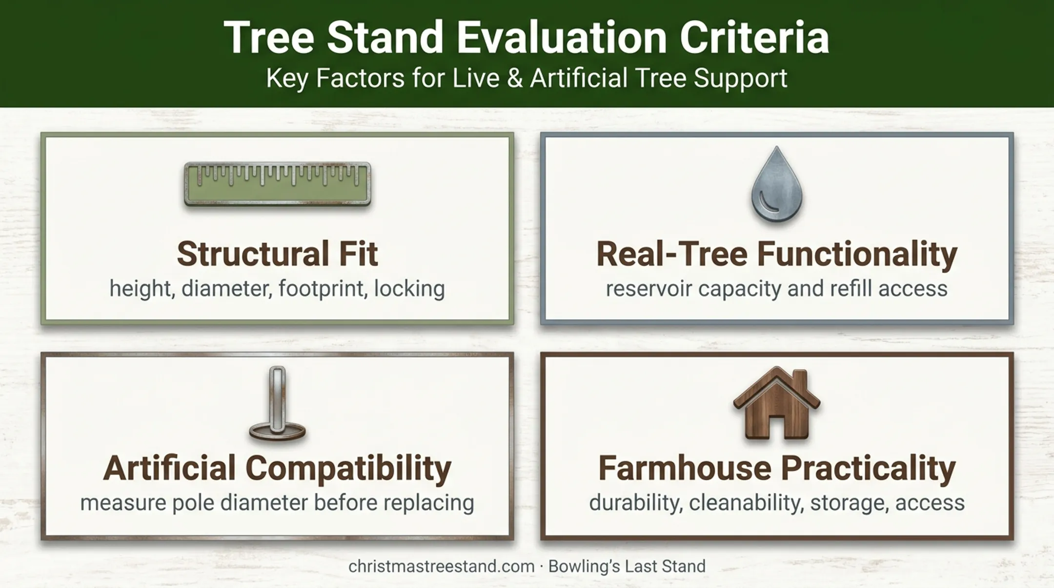 Four criteria for evaluating farmhouse Christmas tree stands