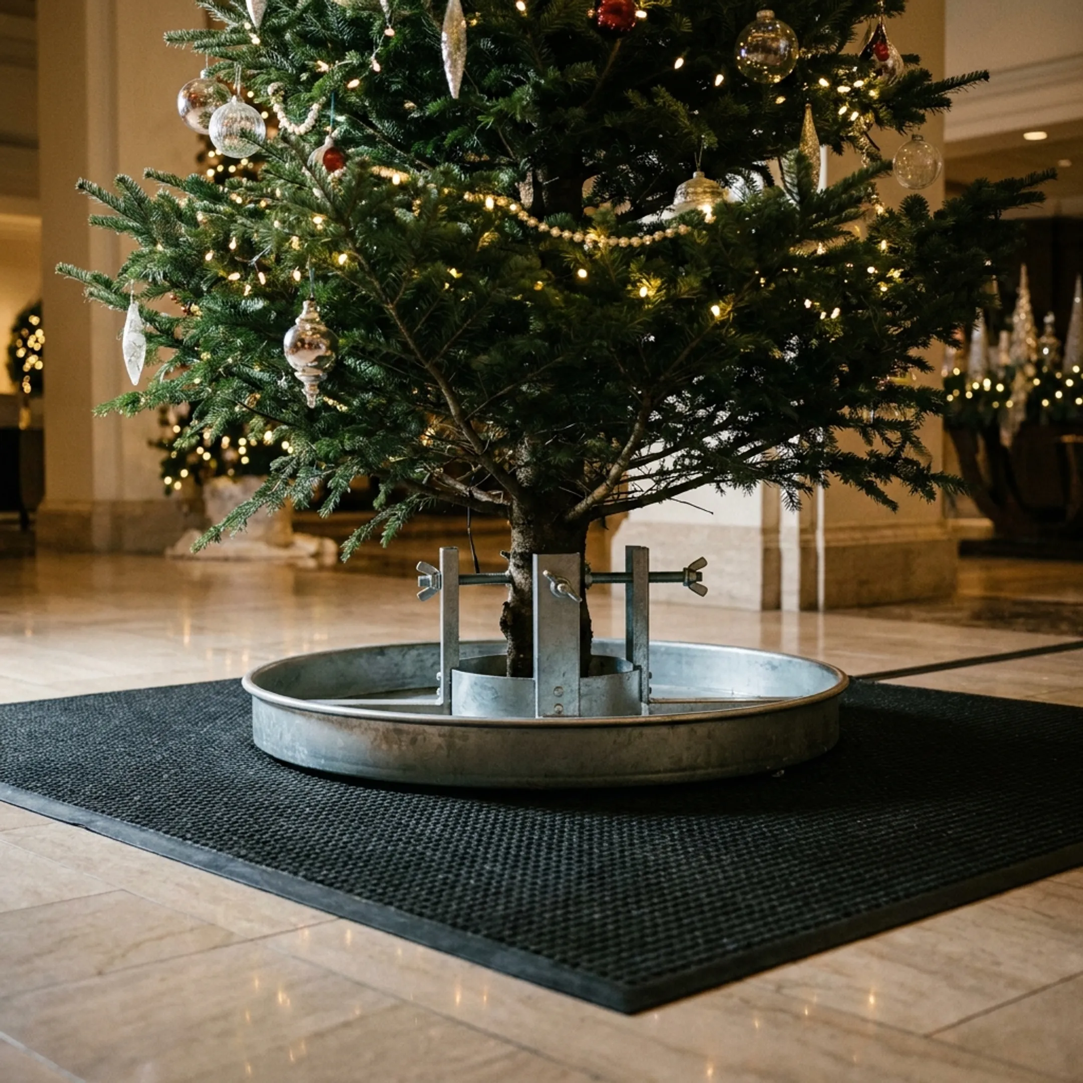 Commercial Christmas tree stand tray application