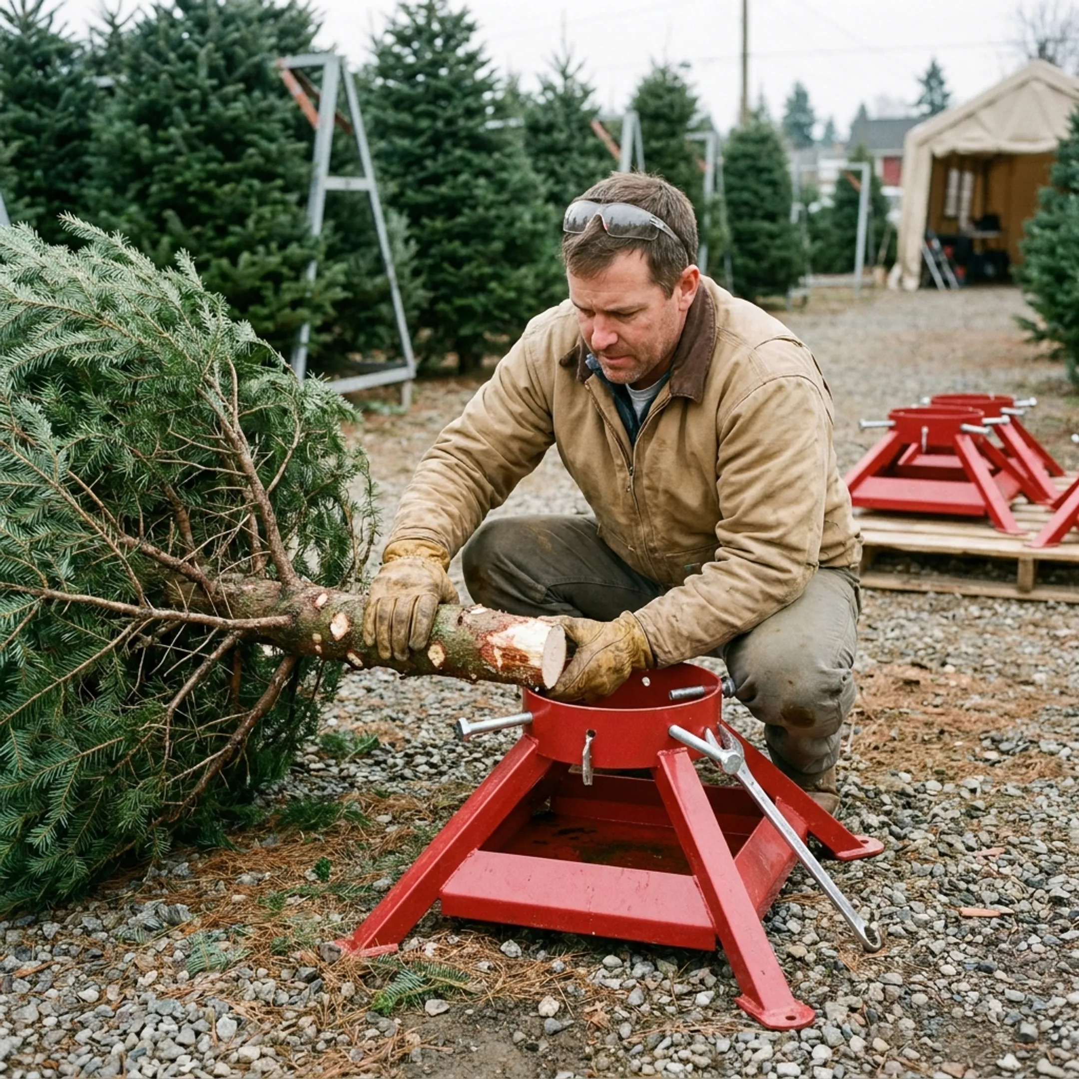 Christmas tree retail preparation