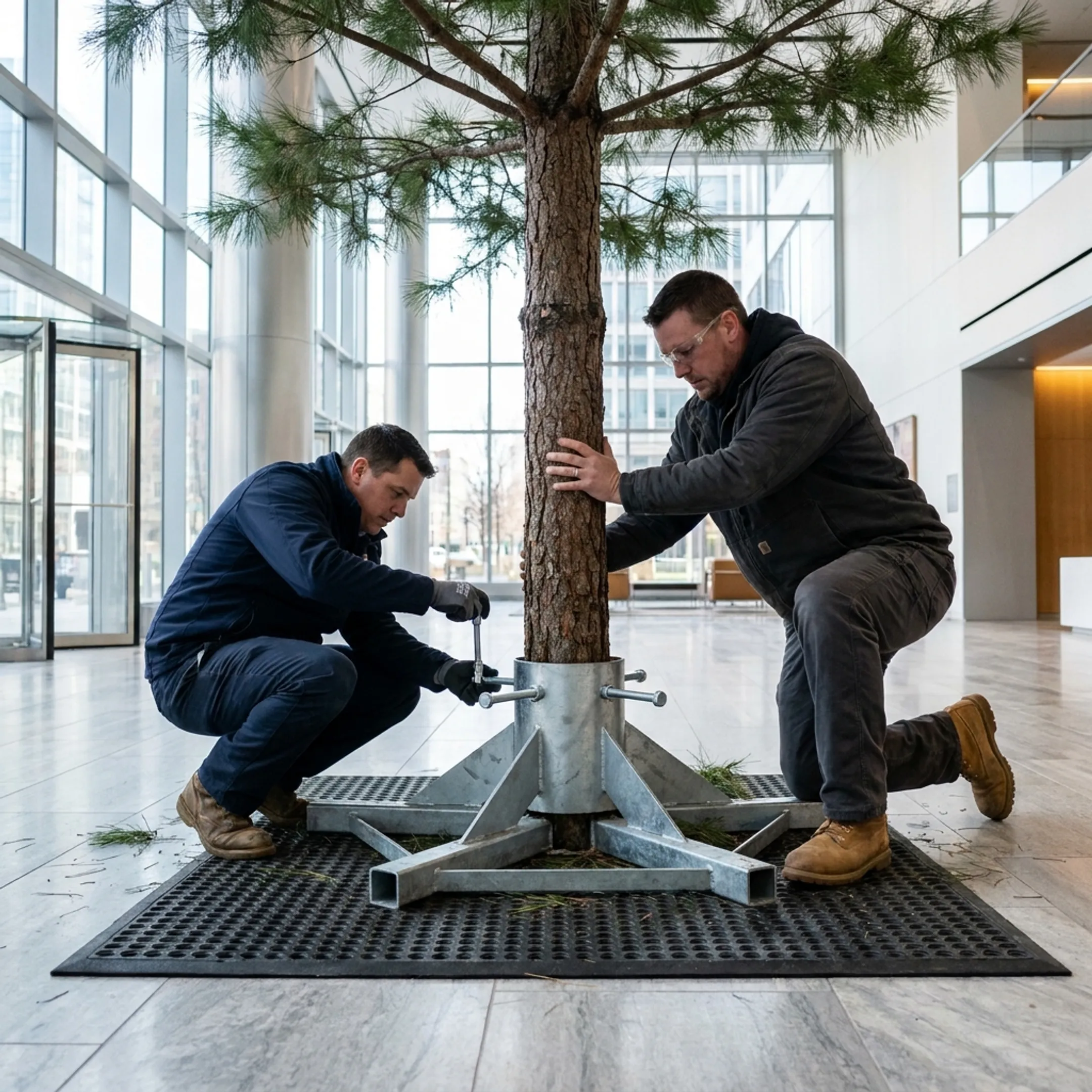 Commercial tall Christmas tree installation