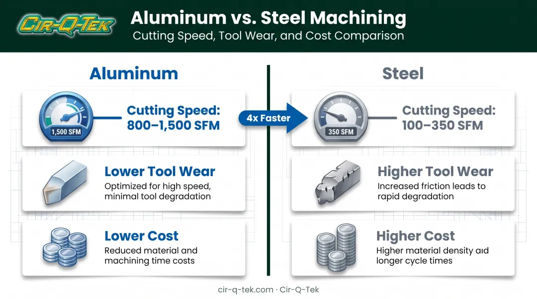 Aluminum versus steel CNC machining speed and cost comparison chart