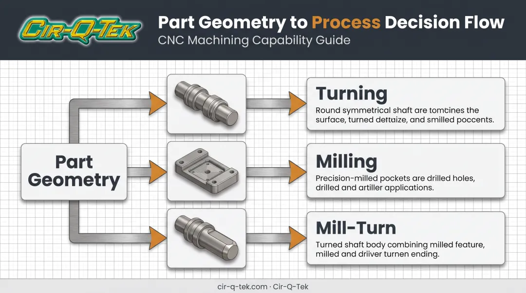 CNC process selection flowchart for turning milling and mill-turn operations