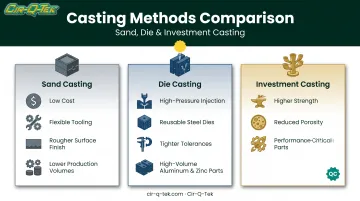 Sand die and investment casting methods comparison chart
