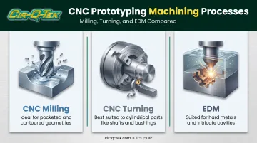 CNC milling turning and EDM machining process comparison infographic