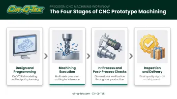 4-stage CNC prototype machining process flow from programming to inspection