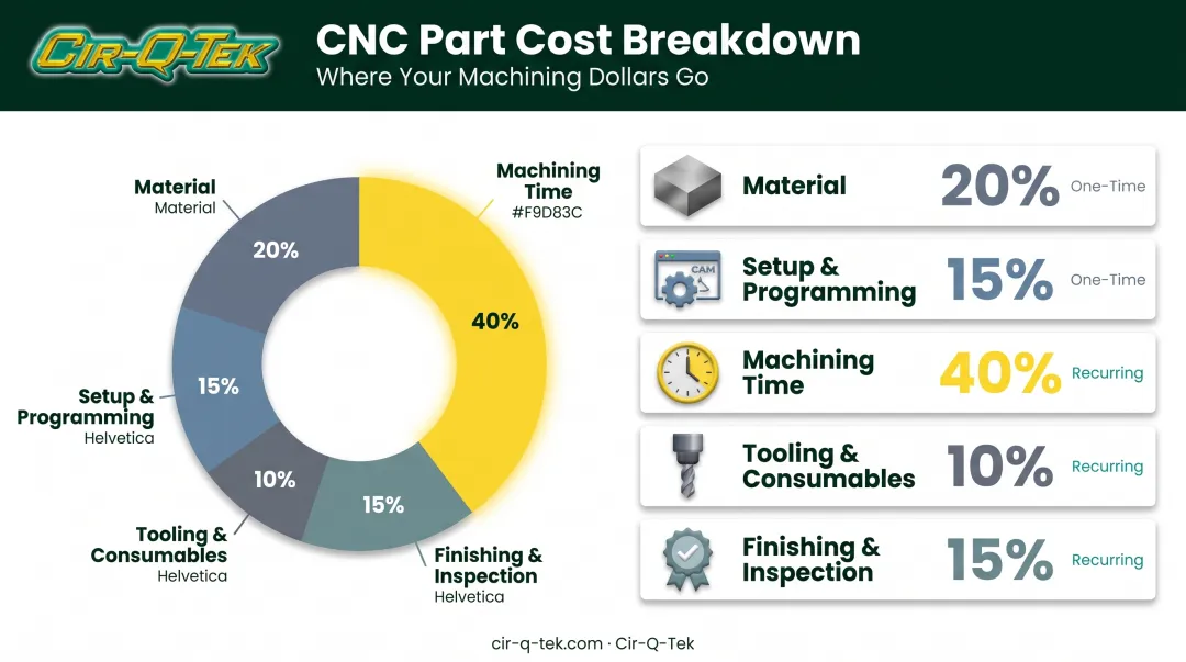 Five cost components breakdown of total CNC machining part price