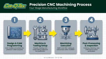 4-step precision CNC machining workflow from design to inspection