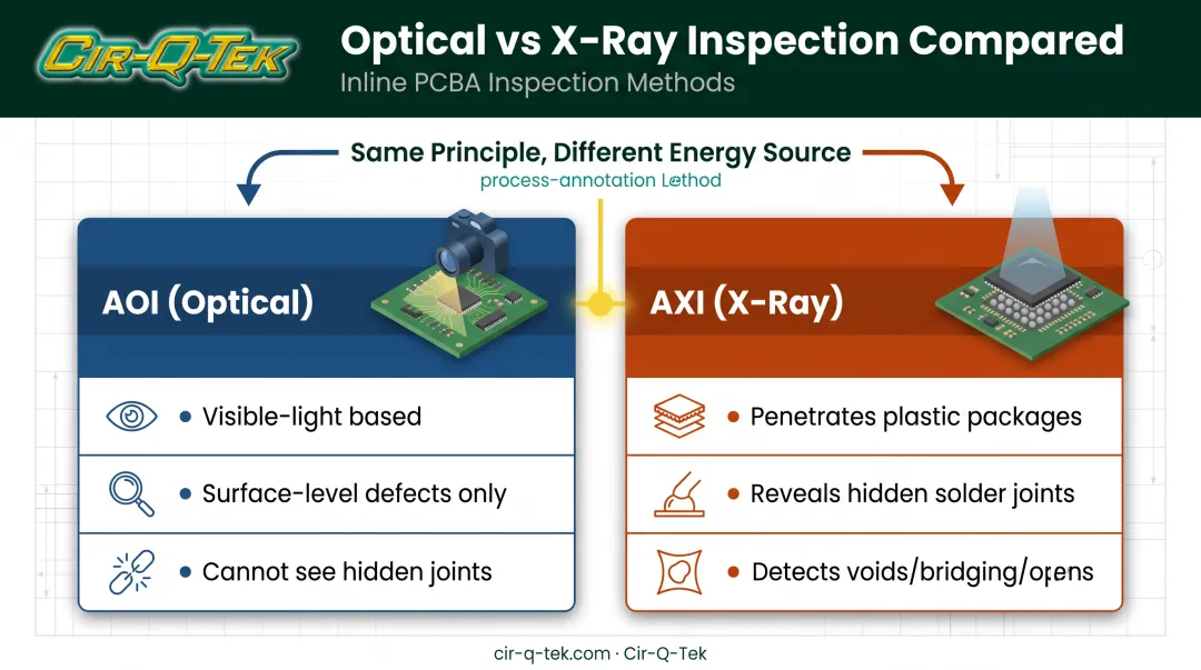 AXI versus AOI inspection method comparison for PCB defects