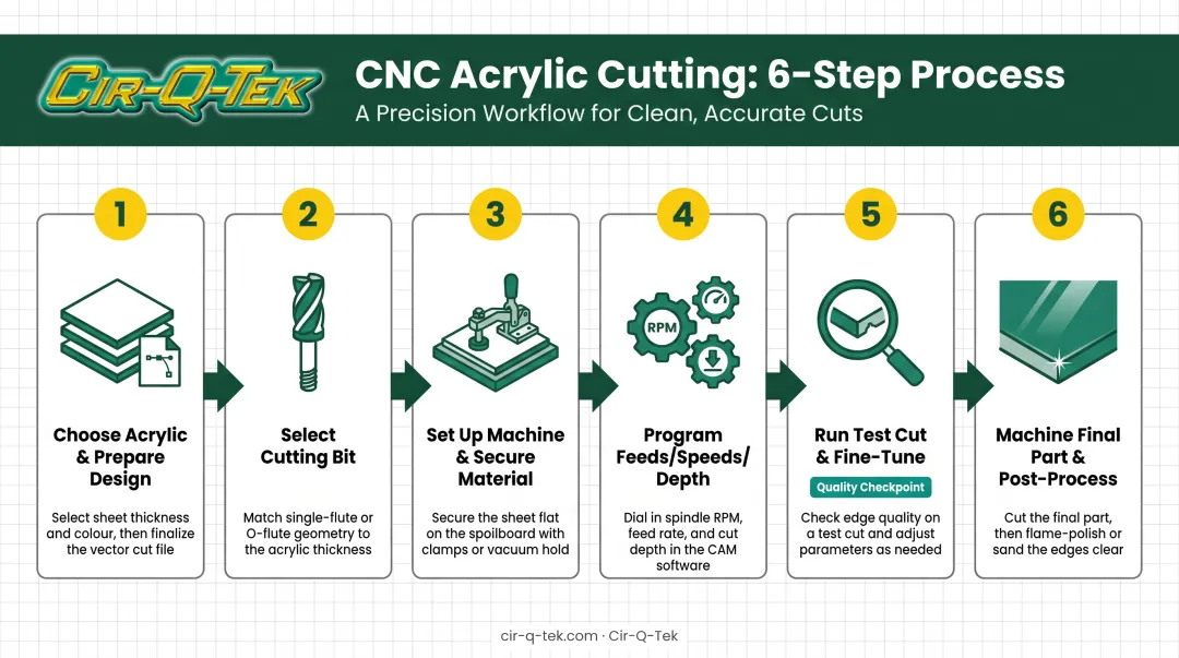 6-step process flow for cutting acrylic on a CNC router