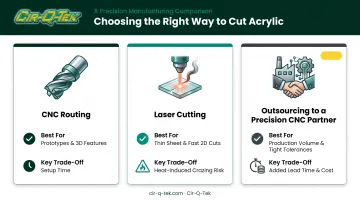 CNC routing versus laser cutting versus outsourcing acrylic comparison chart