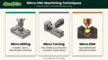 Micro milling turning and EDM techniques comparison infographic diagram
