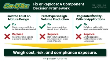 Repair versus replace decision comparison across three PCB fault scenarios