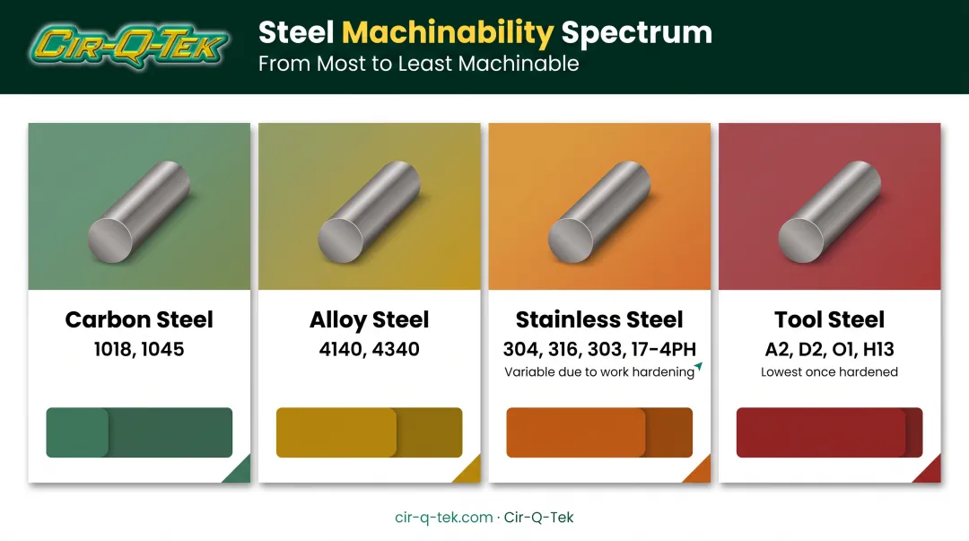 Four steel family machinability comparison from carbon to tool steel