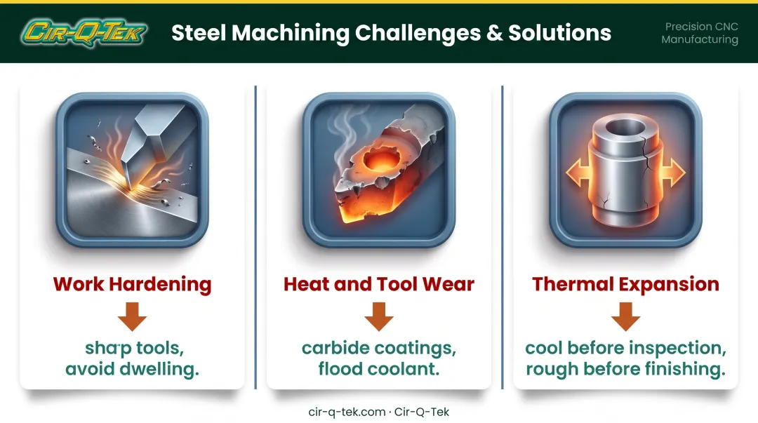 Three key CNC steel machining challenges and prevention solutions