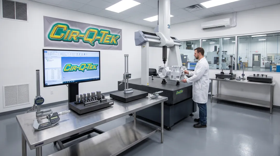 Precision metrology inspection station verifying tight-tolerance machined components