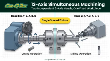 Dual 6-axis head configuration diagram for 12-axis CNC machining