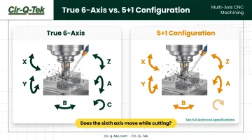 True 6-axis versus 5+1 CNC configuration comparison diagram