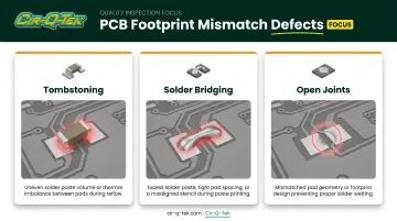 Three common PCB footprint defects tombstoning bridging and open joints