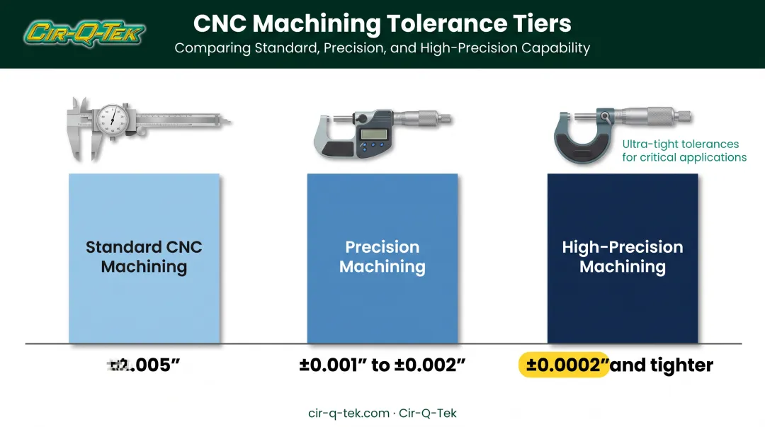CNC machining tolerance tiers comparison standard precision high-precision levels