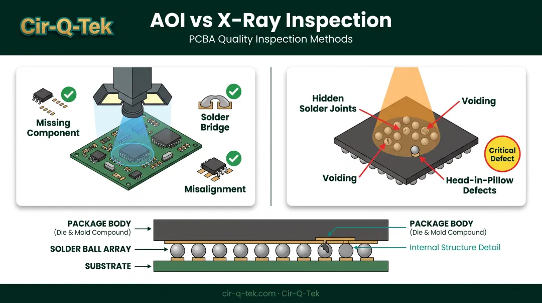 AOI versus X-ray inspection coverage comparison for hidden solder defects