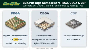 PBGA CBGA and CSP ball grid array package types comparison chart