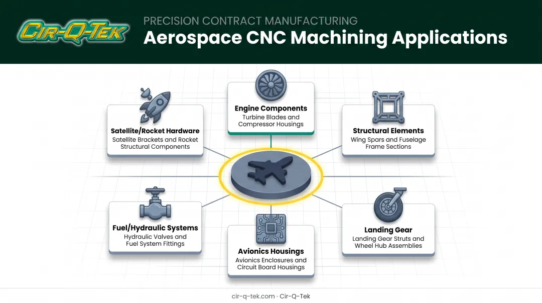 Aerospace CNC machining applications across aircraft and spacecraft systems