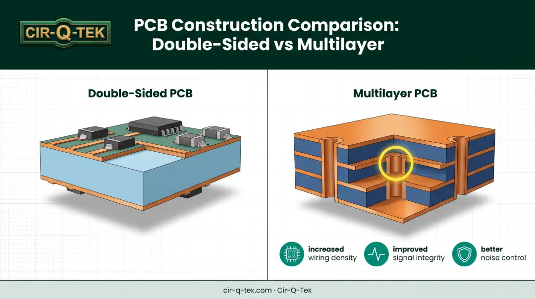 Double-sided PCB versus multilayer PCB cross-section structure comparison