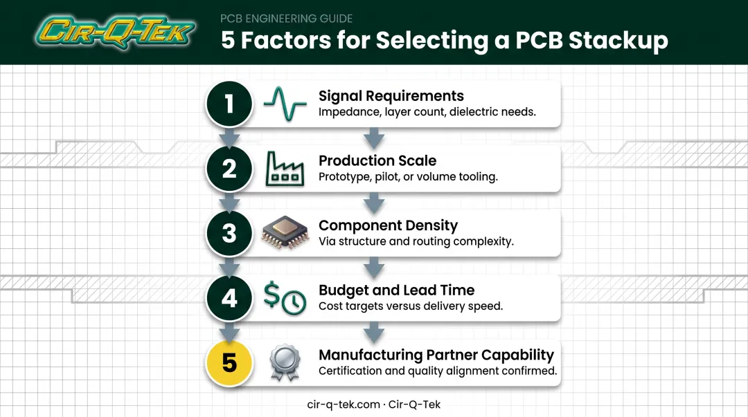 Five-factor decision framework for choosing PCB stackup design