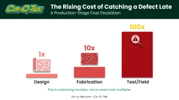 1-10-100 cost escalation model for PCB defect detection stages