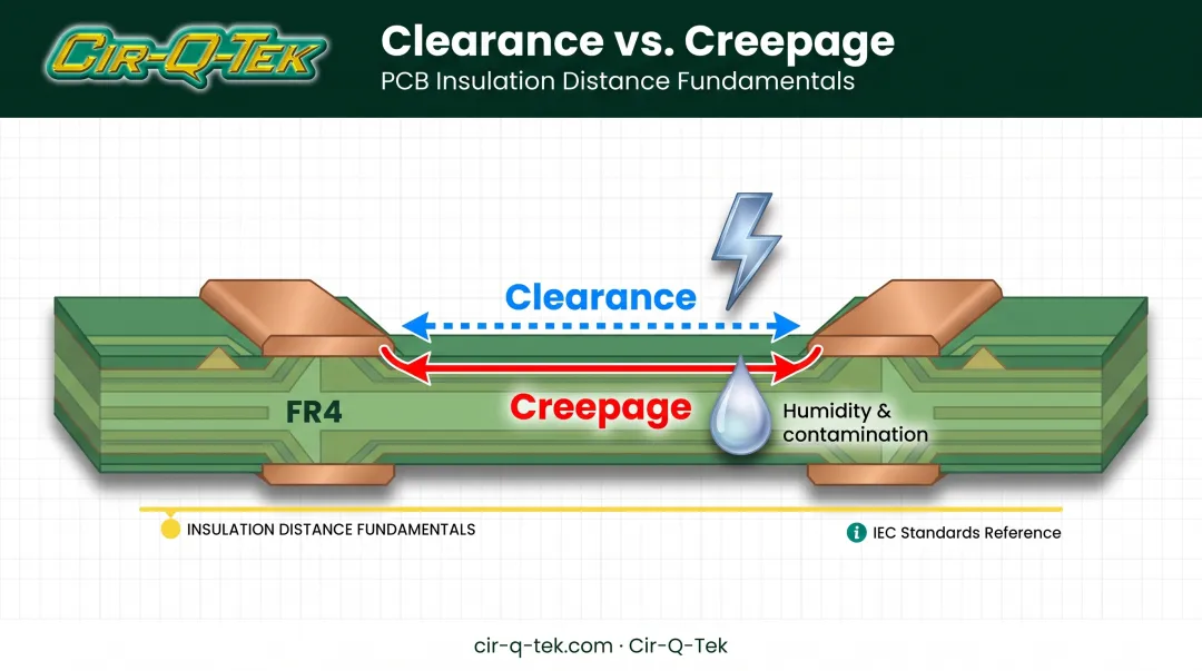 Clearance versus creepage distance comparison on PCB cross-section