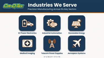 Six industries using high-voltage PCB technology icon grid