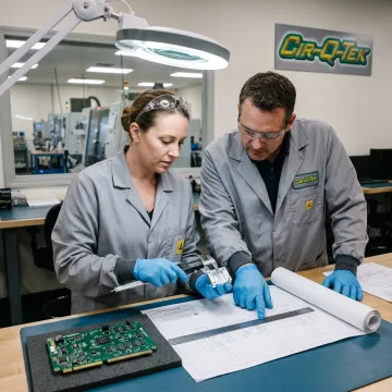 Engineers reviewing precision manufacturing parts