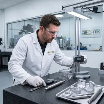 Precision-machined metal components being inspected